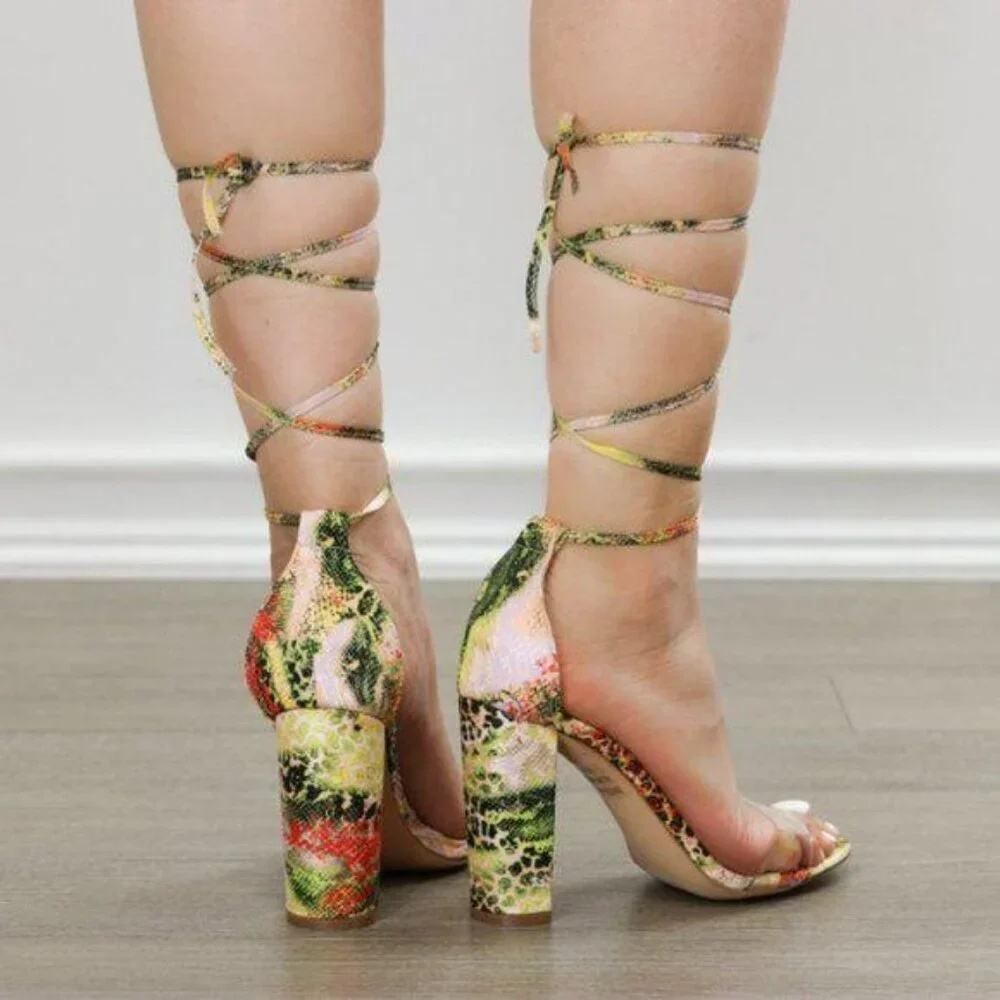 Leopard & Snake Laced-up Leg Tie Clear Toe Band - Picture 8 of 15